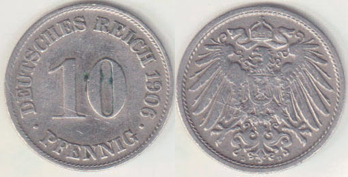 1906 D Germany 10 Pfennig A008911